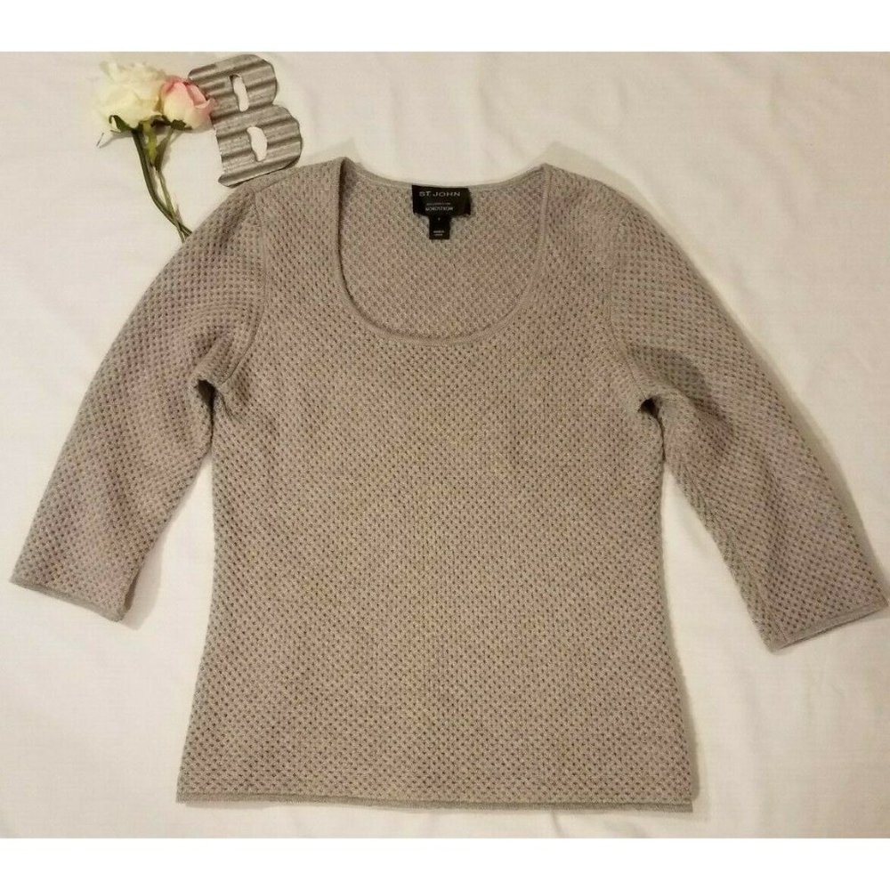St. John Exclusively for Nordstrom Small 100% Cashmere Grey 3/4 Sleeve Sweater